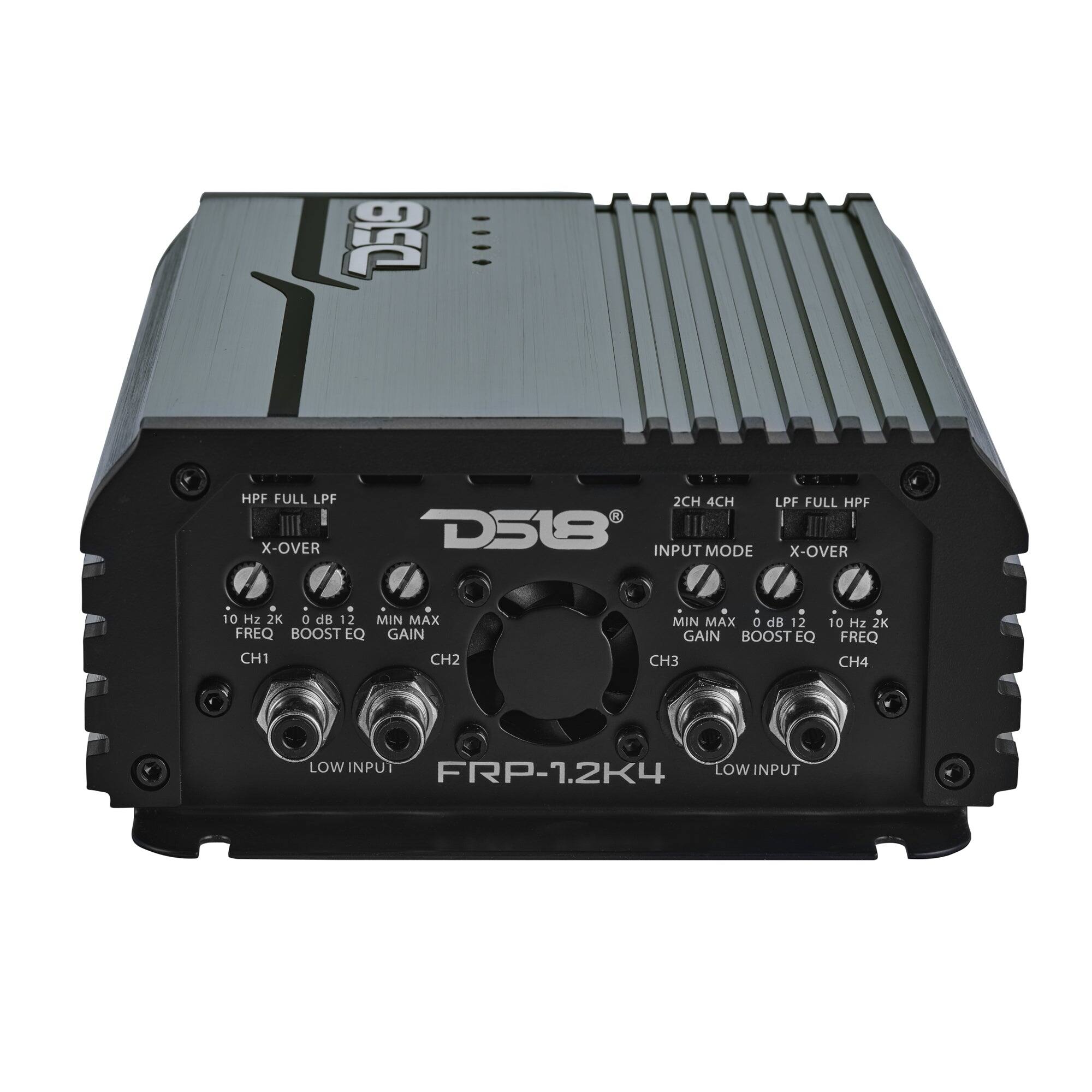 D518

HPF FULL LPF X-OVER
2CH 4CH D518 INPUT MODE
LPF FULL HPF X-OVER
10 Hz 2K 0 dB 12 MIN MAX FREQ BOOST EQ GAIN CH1 CH2
MIN MAX 0 dB 12 GAIN BOOST EQ CH3
10 Hz 2K FREQ CH4
LOW INPUT LOW INPUT FRP-1.2K4