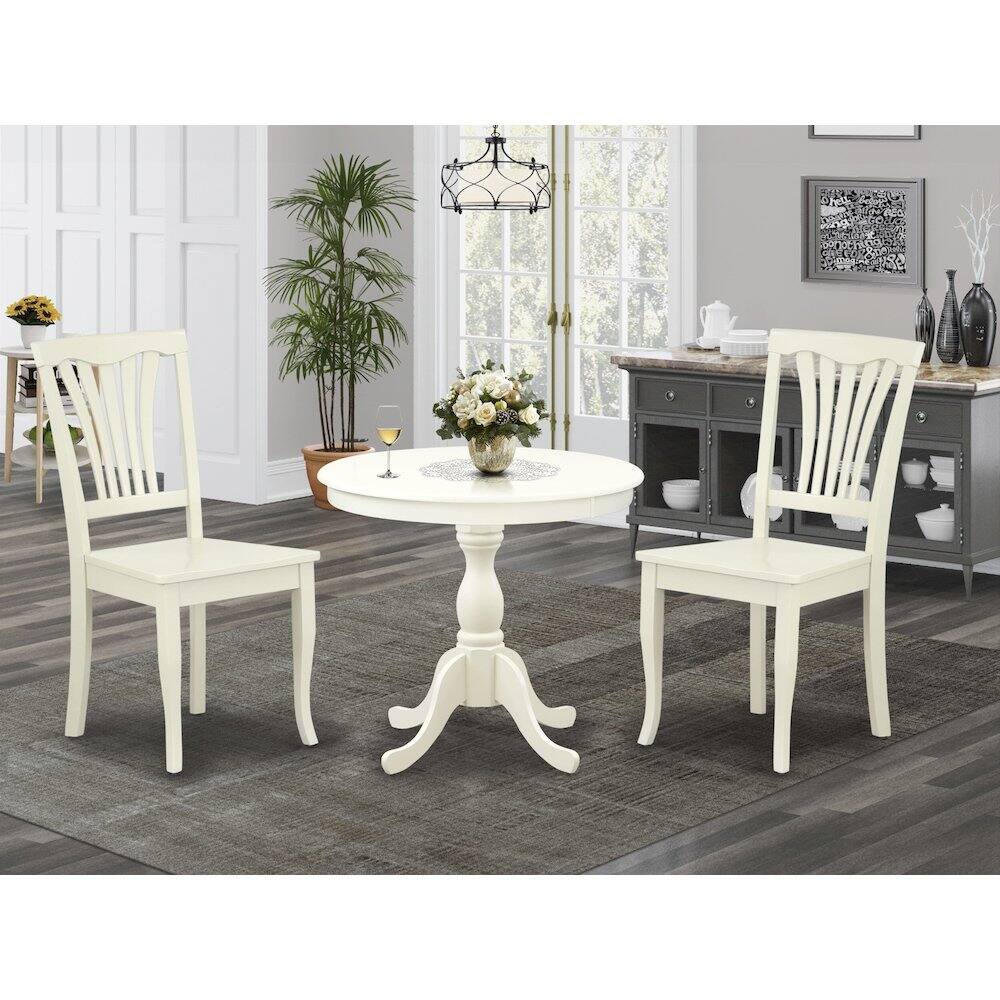 Alt View 7. East West Furniture - East West Furniture 3 Piece Dining Table Set Includes 1 Round Pedestal Dining Table and 2 Linen White Dinning Room - Multi-Color.