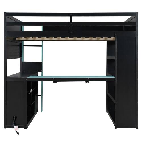 Alt View 4. Anysun - Full Size Gaming Loft Bed with Desk & RGB Lights - Pro-Gamer Bed with Power Outlet, Bookshelf, Pegboard & Storage Drawer - Blue.