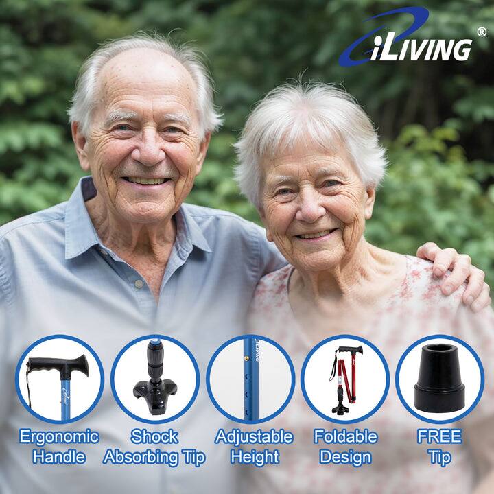 LIViNG iLIVING Ergonomic Shock Absorbing Tip Adjustable Height Design Foldable Handle FREE Tip