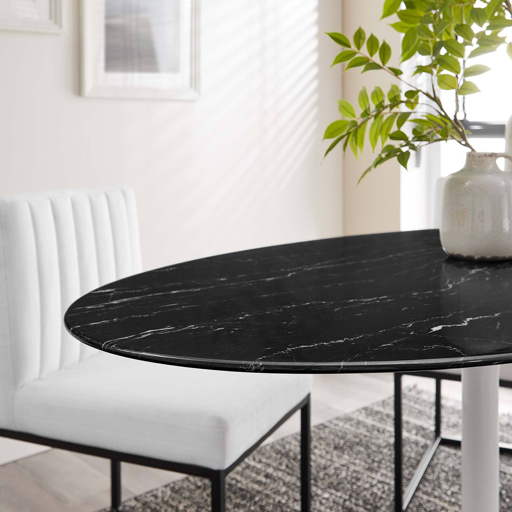 Alt View 3. Modway - Lippa 54" Oval Faux Marble Dining Table by Modway - White Black.