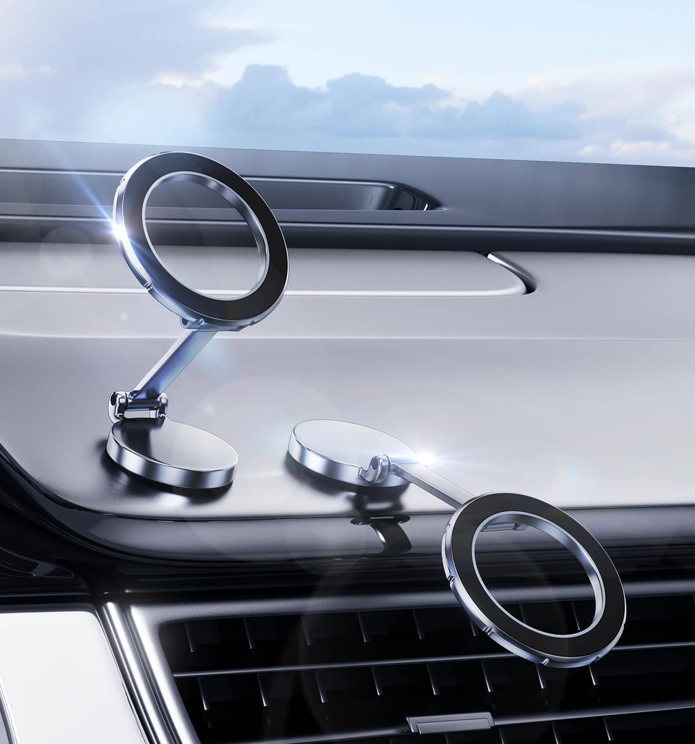 TECH SAFARI - For Magsafe Phone Holder Car Mount Folding 360 Rotation Magnetic Strong Hands Holders Your Dash Fits - Black