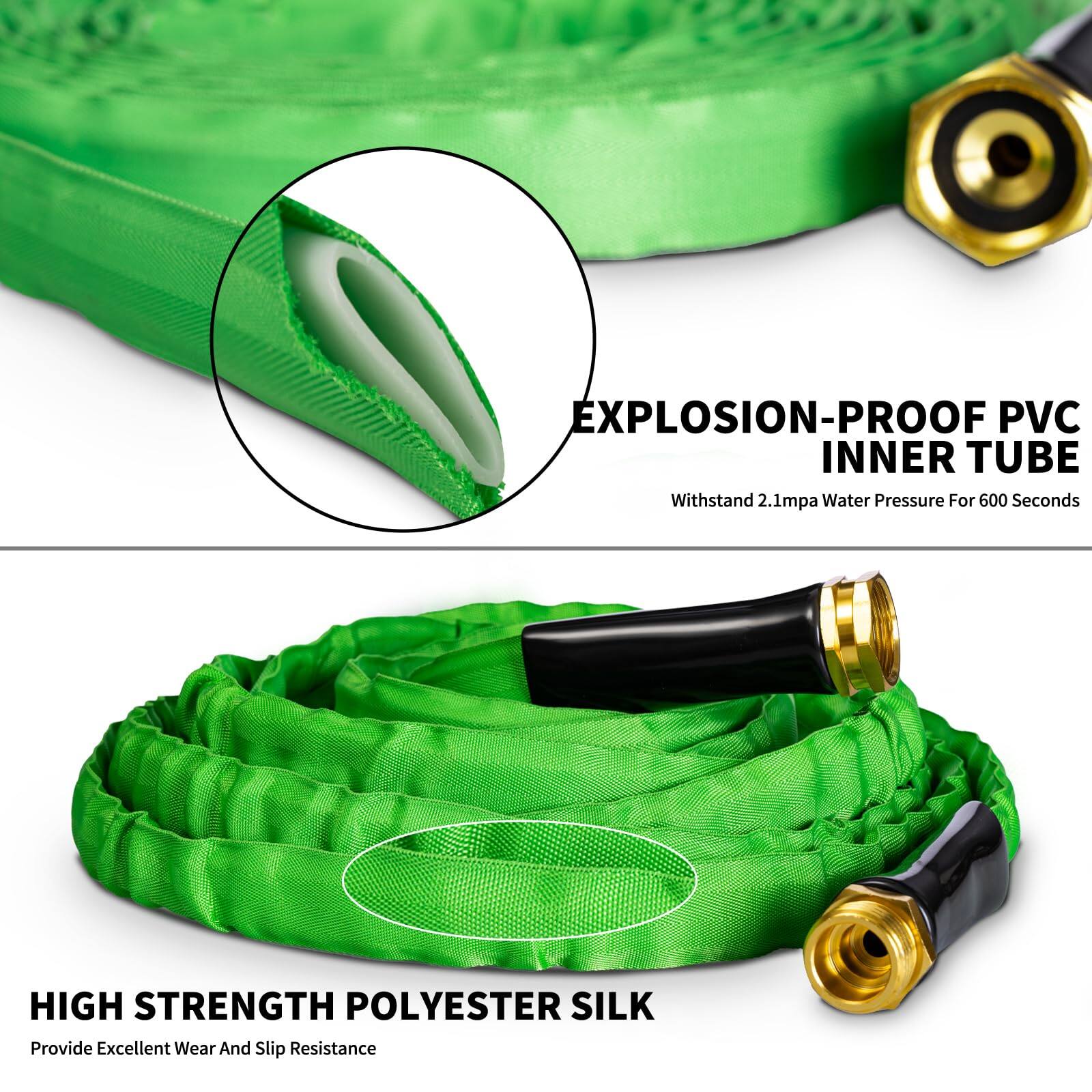 EXPLOSION-PROOF PVC INNER TUBE  
Withstand 2.1mpa Water Pressure For 600 Seconds  

HIGH STRENGTH POLYESTER SILK  
Provide Excellent Wear And Slip Resistance