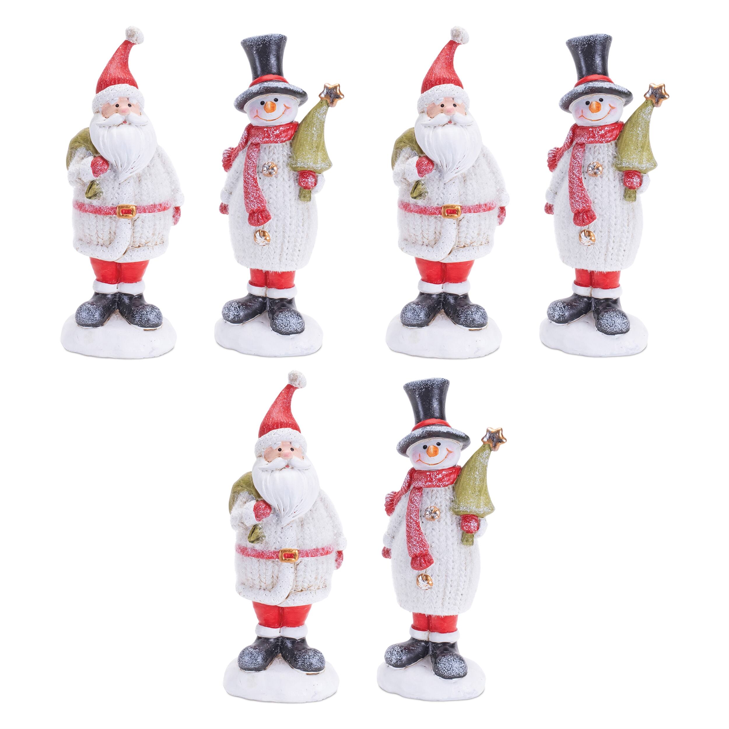 Angle. BreeBe - Glittered Sweater Santa and Snowman (Set of 6) - Red, White.