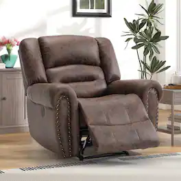 Bestier - Vegan Leather Manual Power Recliner with Nailhead Trim and USB Port - Brown