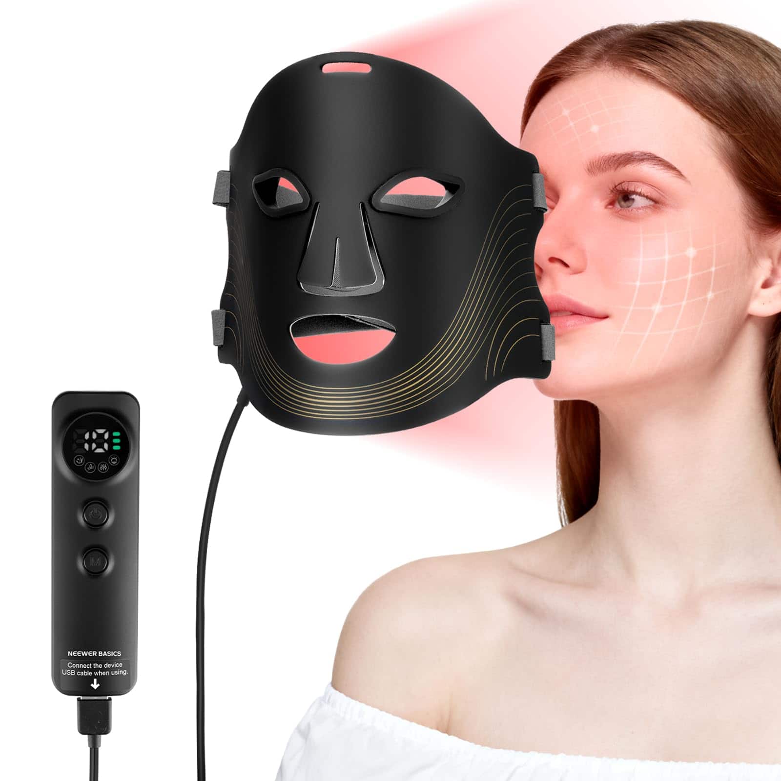 Neewer - Basics LED Face Mask, 7 Modes, Red/Blue, 2000mAh - Black price history on PriceWatchPro