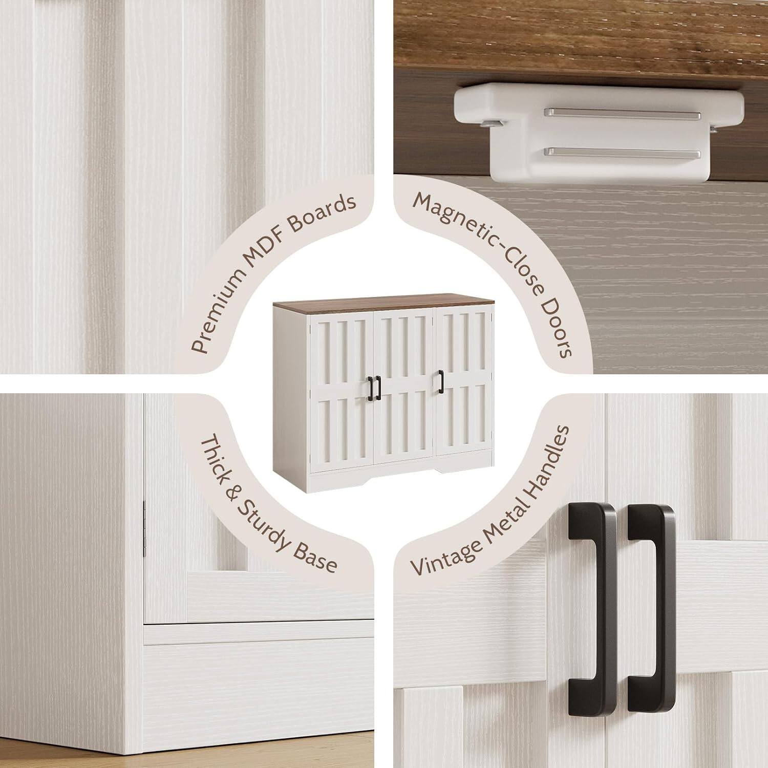 Premium MDF Boards  
Magnetic-Close Doors  
Thick & Sturdy Base  
Vintage Metal Handles