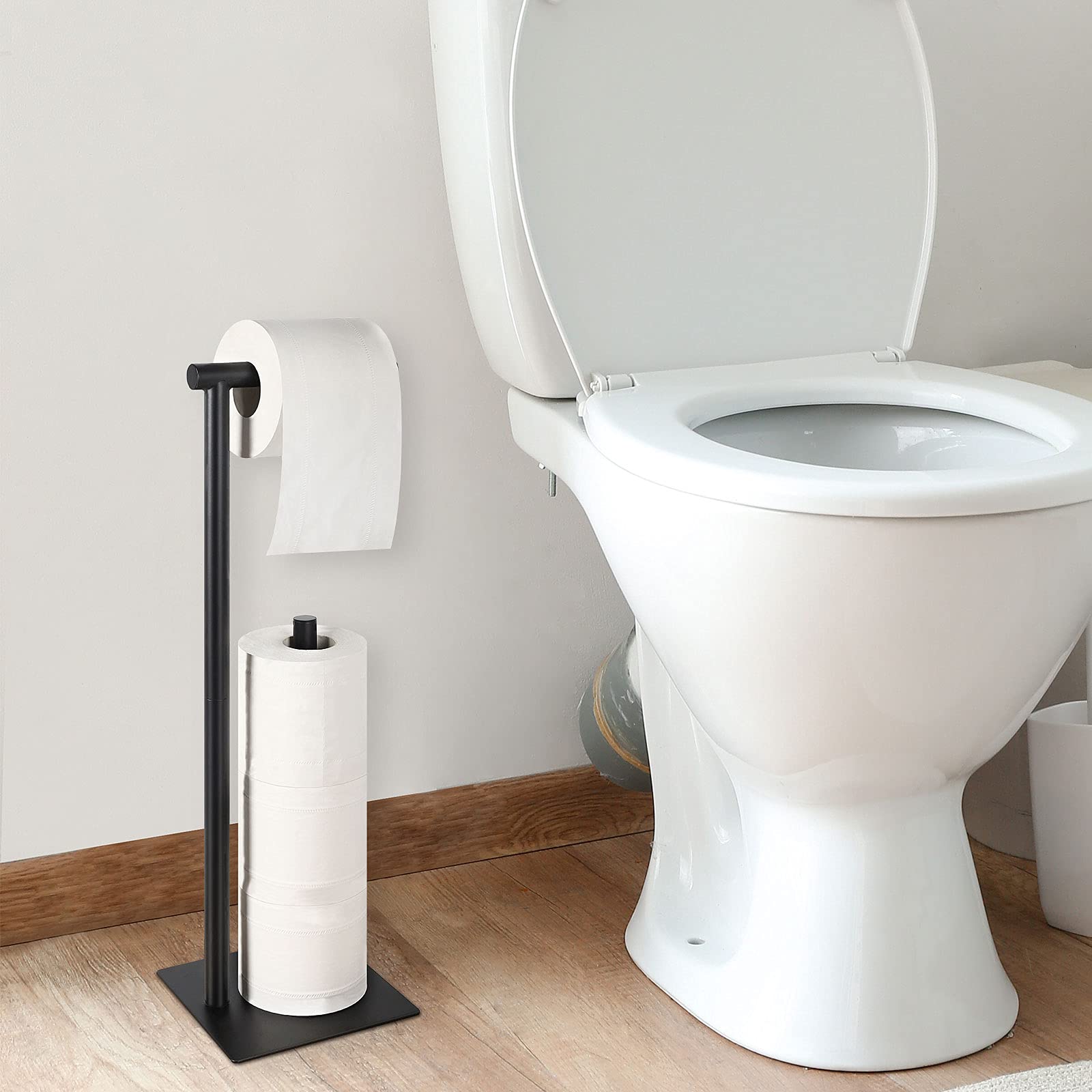 Angle. Dazzed Corner - Toilet Paper Holder Stand, Freestanding Black Toilet Paper Roll Holder - Black.
