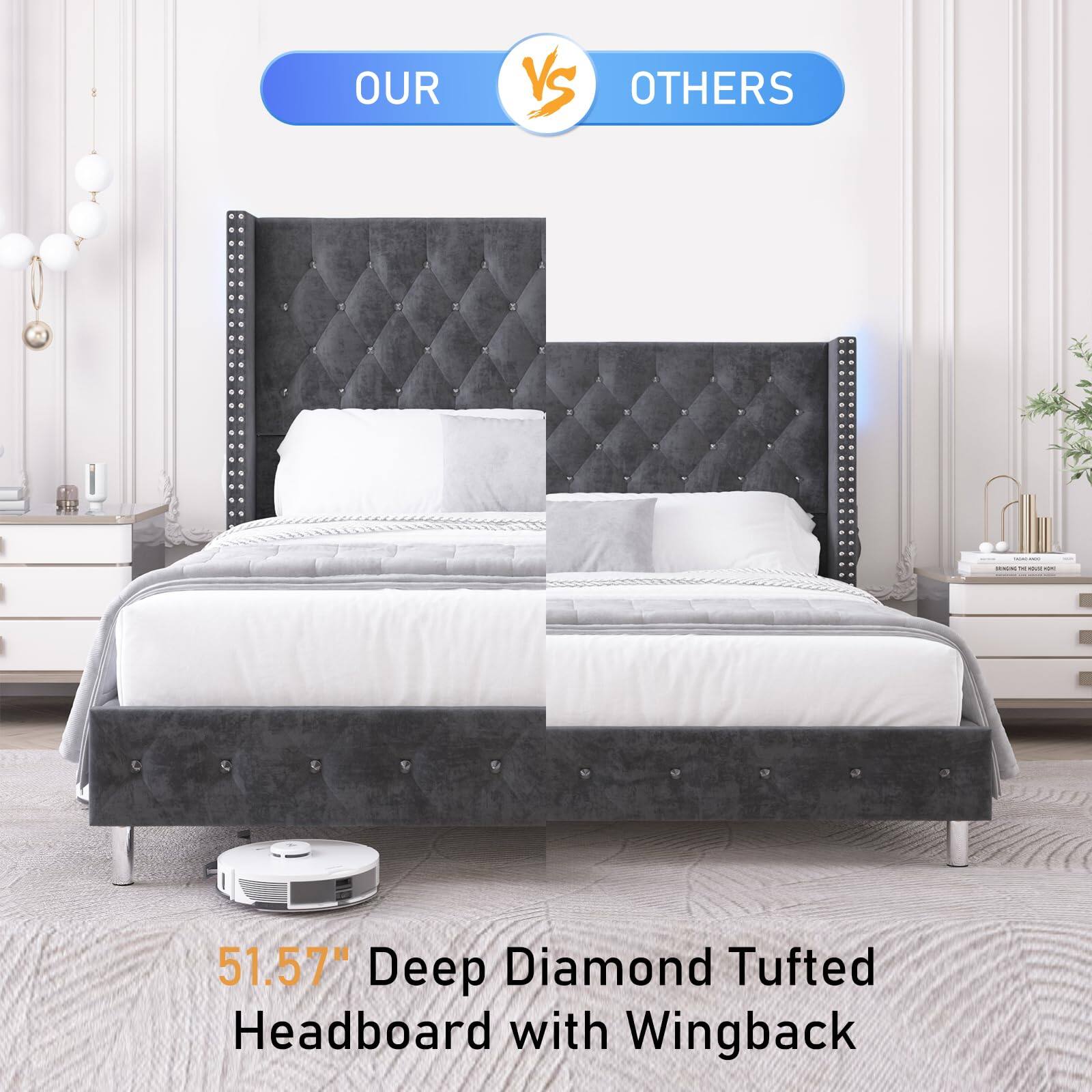 OUR VS OTHERS | 51.57" Deep Diamond Tufted Headboard with Wingback