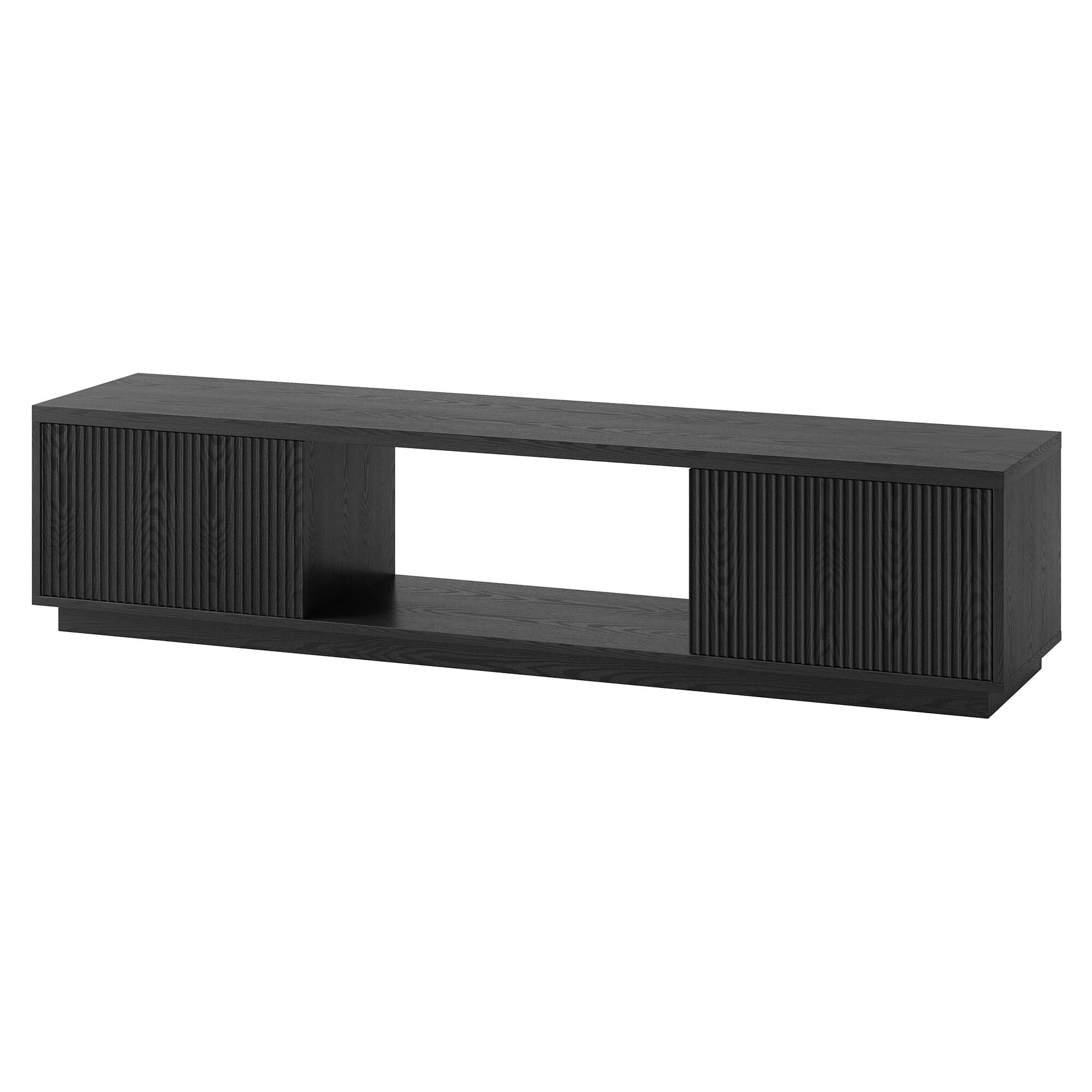 Left. Hudson&Canal - Dorian Rectangular Fluted TV Stand for TV's up to 78" in Black Grain - Black Grain.