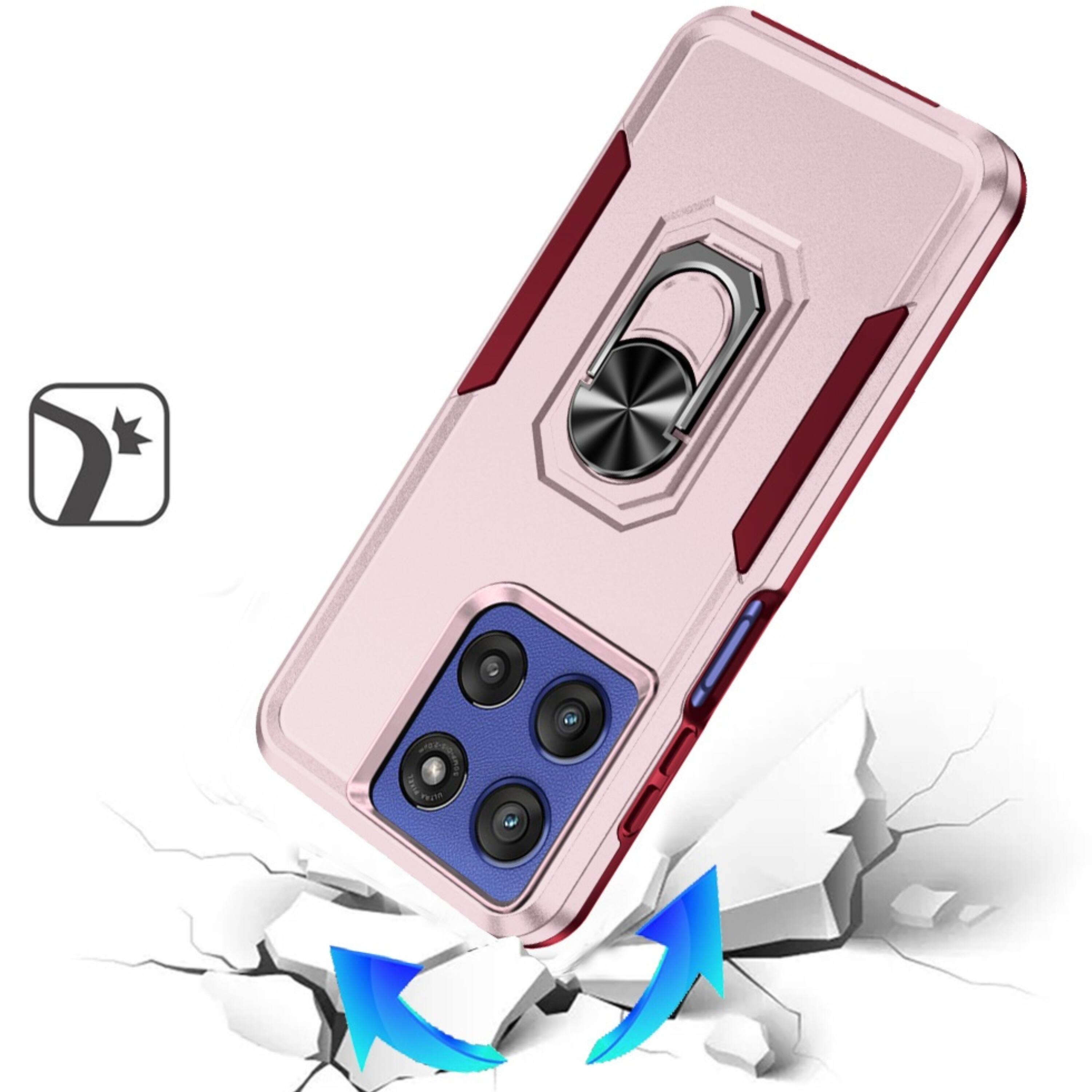 Left. Kitcheniva - Hard Shell Soft Inner Rubber Cover Metal Ring Stand Phone Case With Tempered Glass For Moto G Stylus 2026/2025 Pink - Pink.