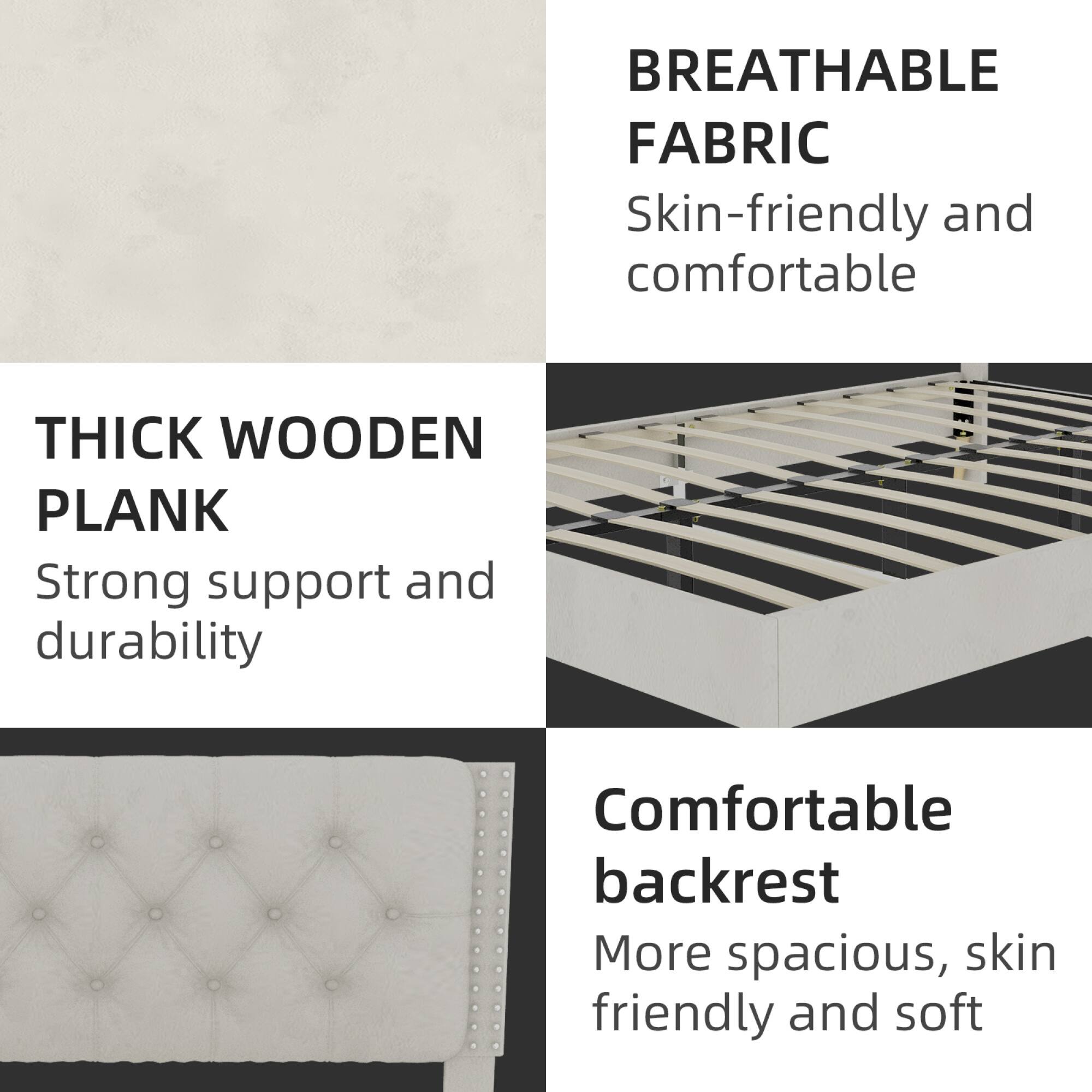 - BREATHABLE FABRIC
  - Skin-friendly and comfortable

- THICK WOODEN PLANK
  - Strong support and durability

- Comfortable backrest
  - More spacious, skin friendly and soft