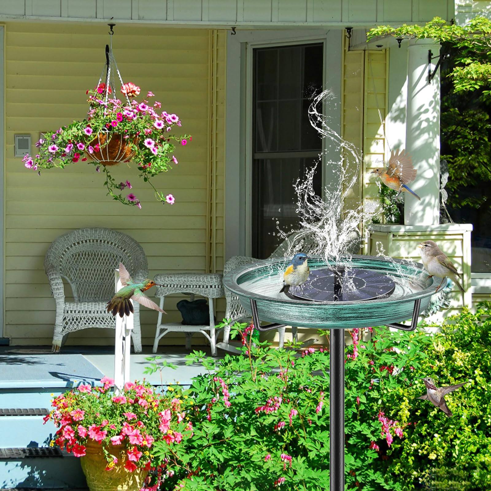 Left. Dazzed Corner - Detachable Bird Bath Bowl Spa & Birdfeeder Freestanding with Metal Stake Stand - Retro Green.
