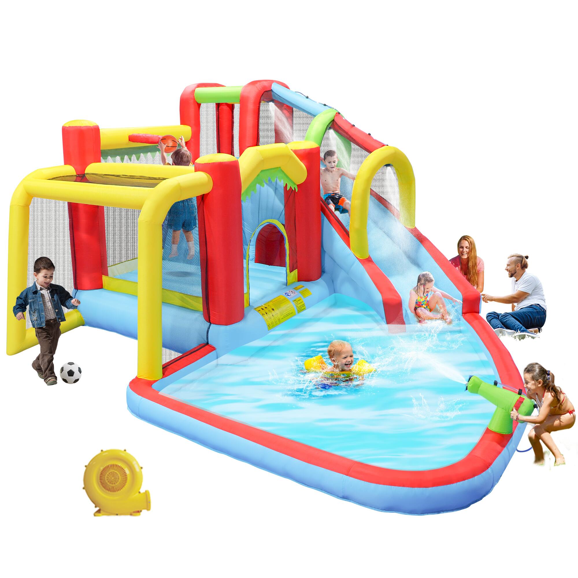 Front. Loheer - Loheer Inflatable Water Park Bounce House With Slide Splash Pool Climbing Wall Soccer Backyard Bouncer.
