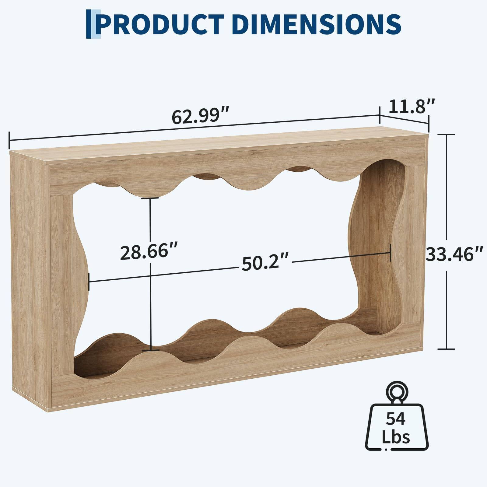 PRODUCT DIMENSIONS  
62.99" x 11.8" x 28.66" x 50.2" x 33.46"  
54 Lbs