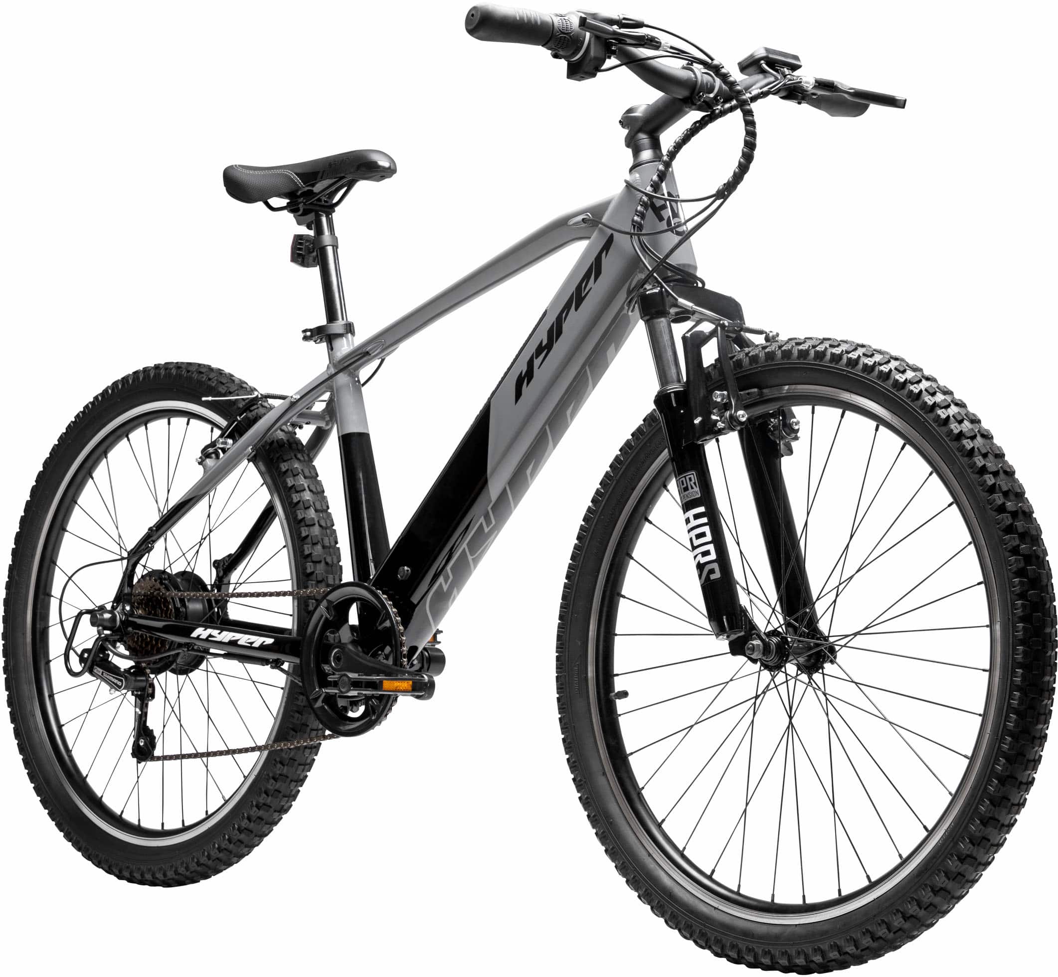 Hyper - 26" Mountain Electric Bike eBike 20mph Max Speed - 35 Mile Operating Range - Class 2 Throttle - UL Approved & Certified - Gray - Front_Zoom