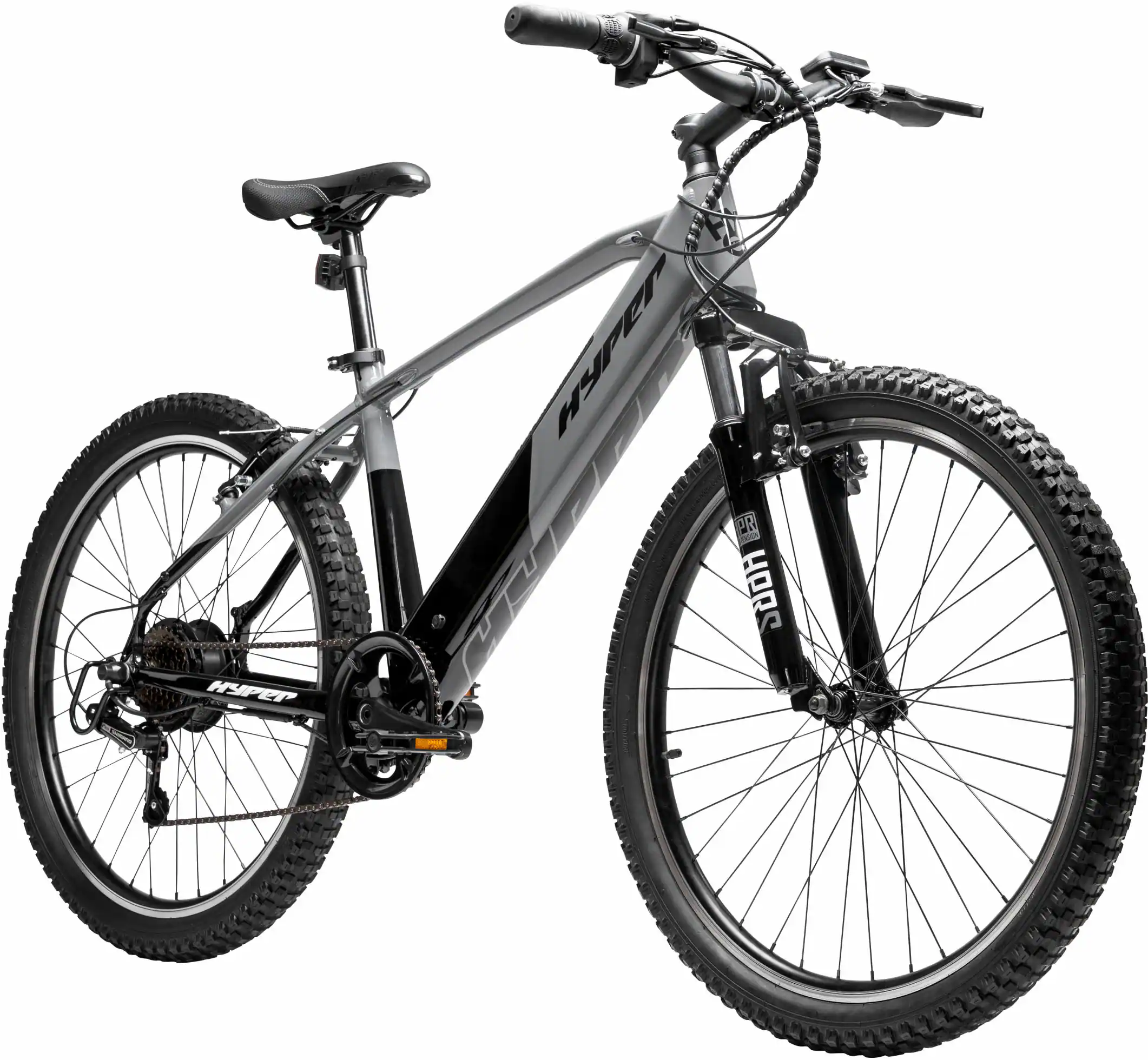 Hyper - 26" Mountain Electric Bike eBike 20mph Max Speed - 35 Mile Operating Range - Class 2 Throttle - UL Approved & Certified - Gray