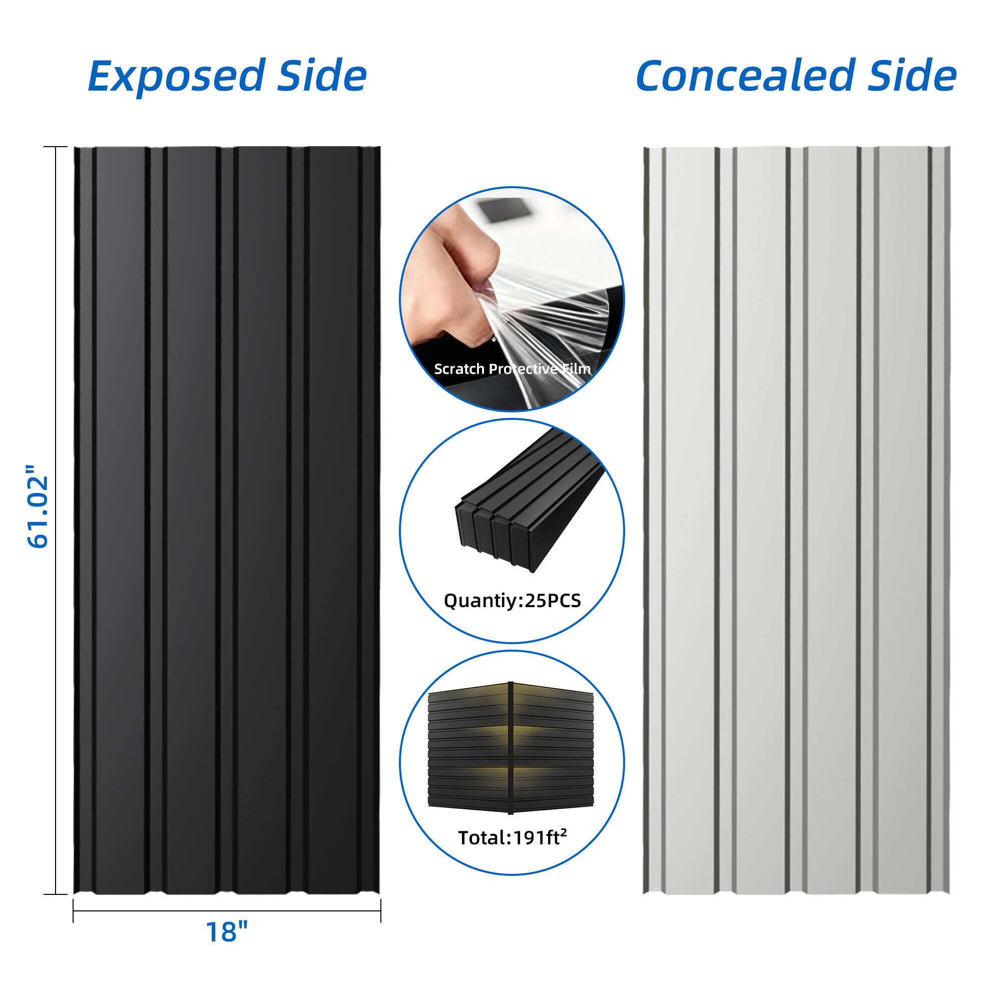 Exposed Side Concealed Side Scratch Protective Film 61.02" Quantity: 25PCS Total: 191ft² 18"