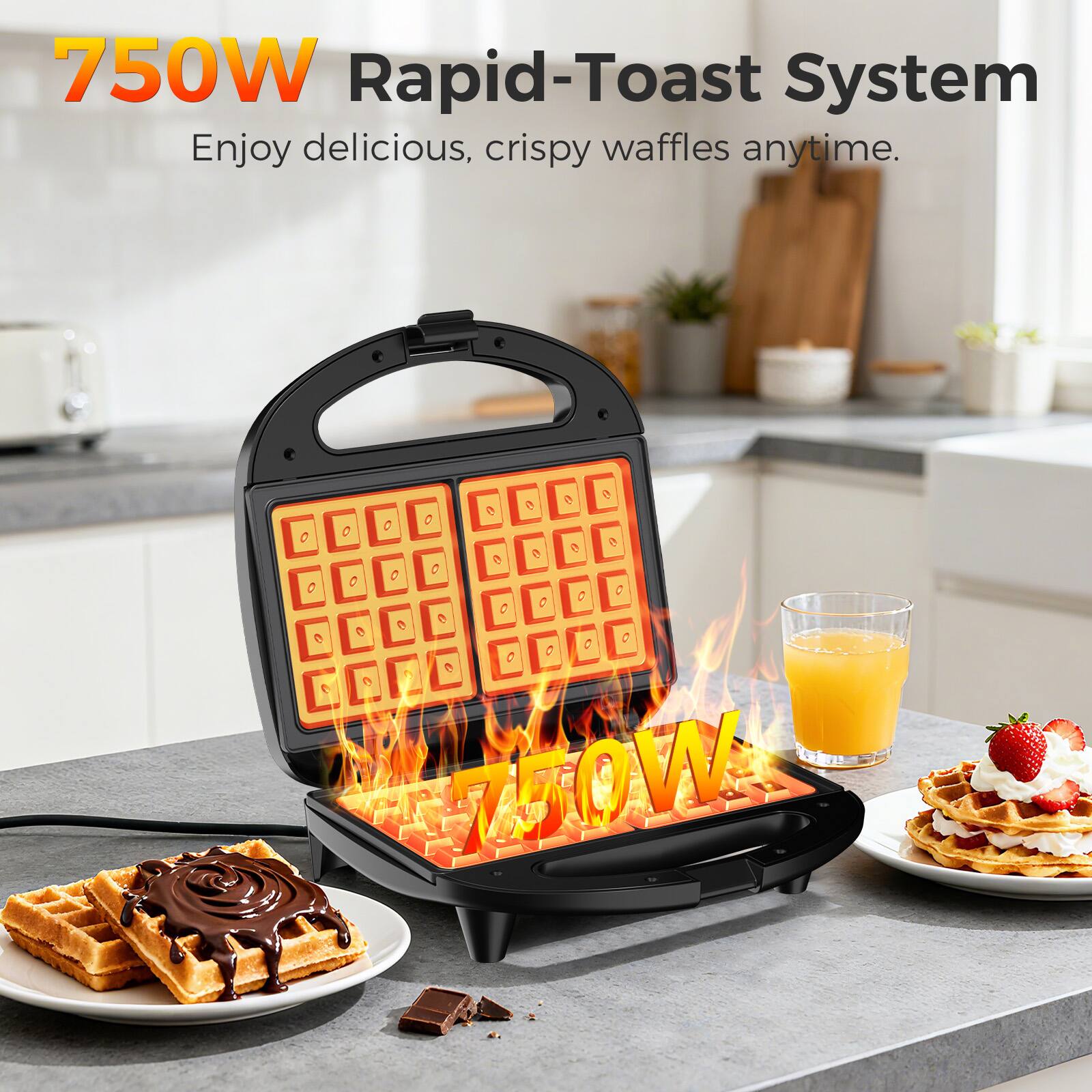 750W Rapid-Toast System  
Enjoy delicious, crispy waffles anytime.