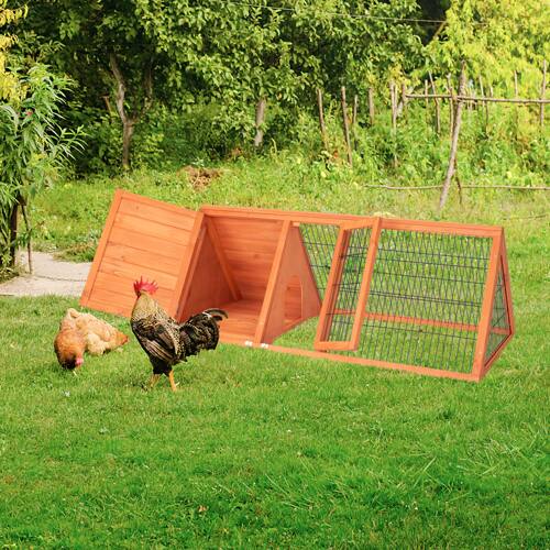 Alt View 3. Winado - Rabbit Hutch Chicken Coop Run A-Frame Wooden Cage w/ 2 Door, Ventilated Wire Fence for Small Animal Outdoor Garden Farms - Natural Wood color.
