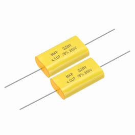 Unique Bargains - 2pcs 4uF Frequency Divider Capacitor, 250V Audio Speaker Crossover Non-Polarity Polypropylene MKP Film Capacitor - Yellow
