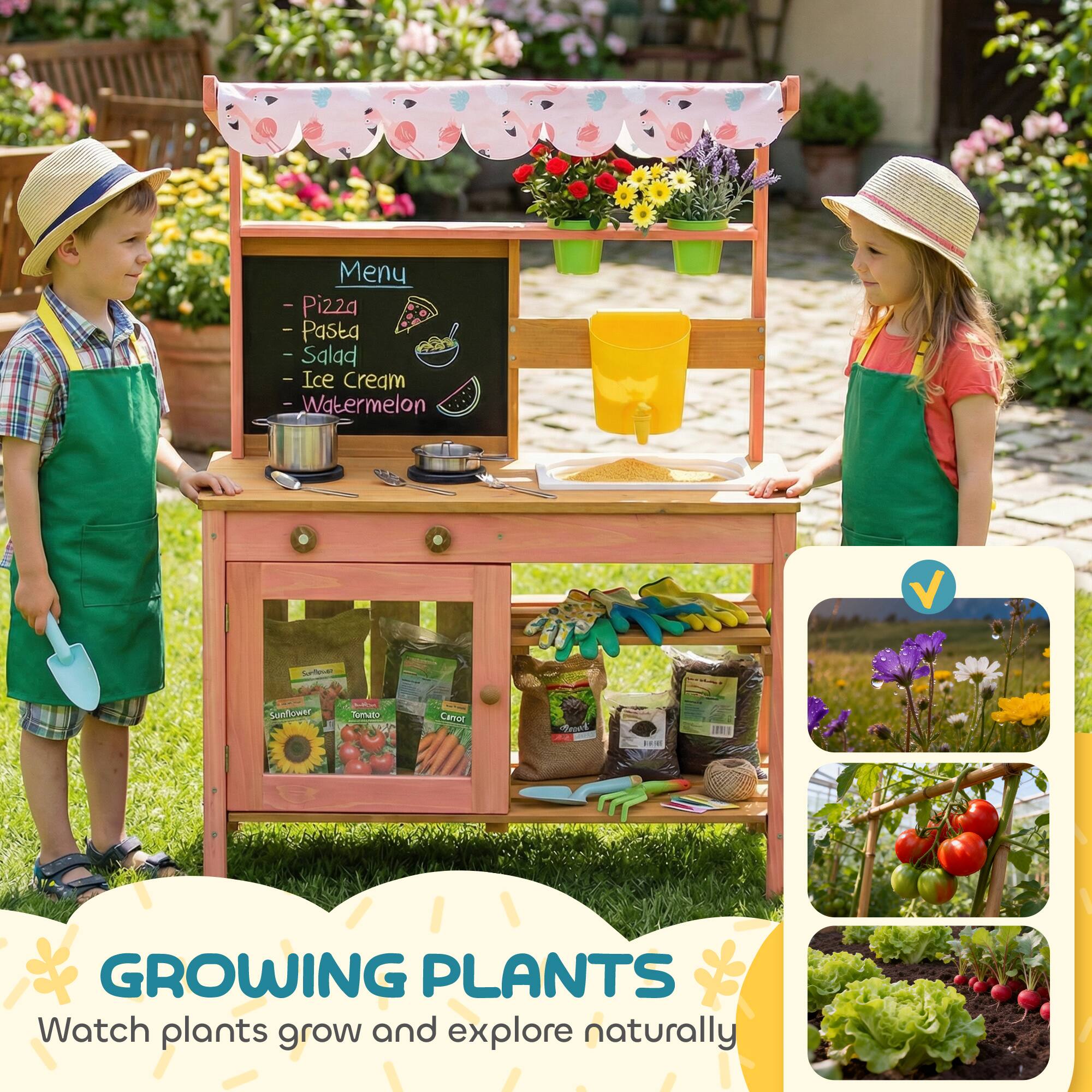 Menu  
- Pizza  
- Pasta  
- Salad  
- Ice Cream  
- Watermelon  

GROWING PLANTS  
Watch plants grow and explore naturally