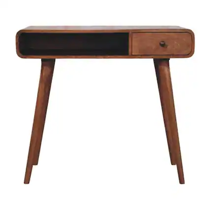 Front. Artisan Furniture - Artisan Furniture Solid wood Curved Writing Desk, 1 Drawer, shelf, Brown - Brown.