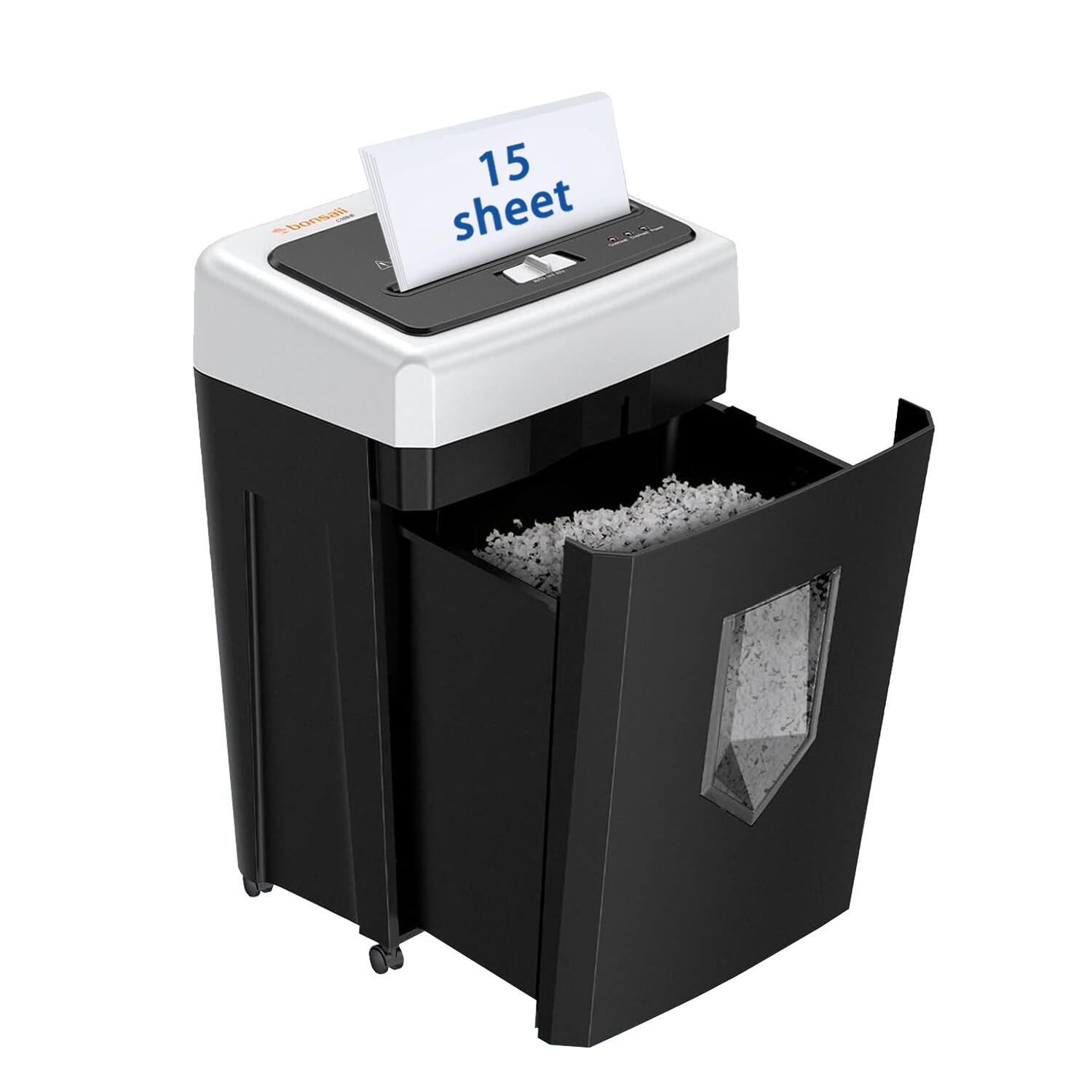 Bonsaii - 15-Sheet Cross-Cut Paper Shredder - Heavy-Duty Office Use, 35-Min Continuous Runtime - P-4 Security, Shreds CDs & Cards - Black