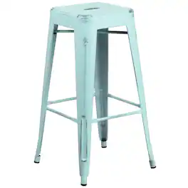 Emma + Oliver - Commercial Grade 30"H Backless Distressed Colorful Metal Indoor-Outdoor Barstool - Green-Blue