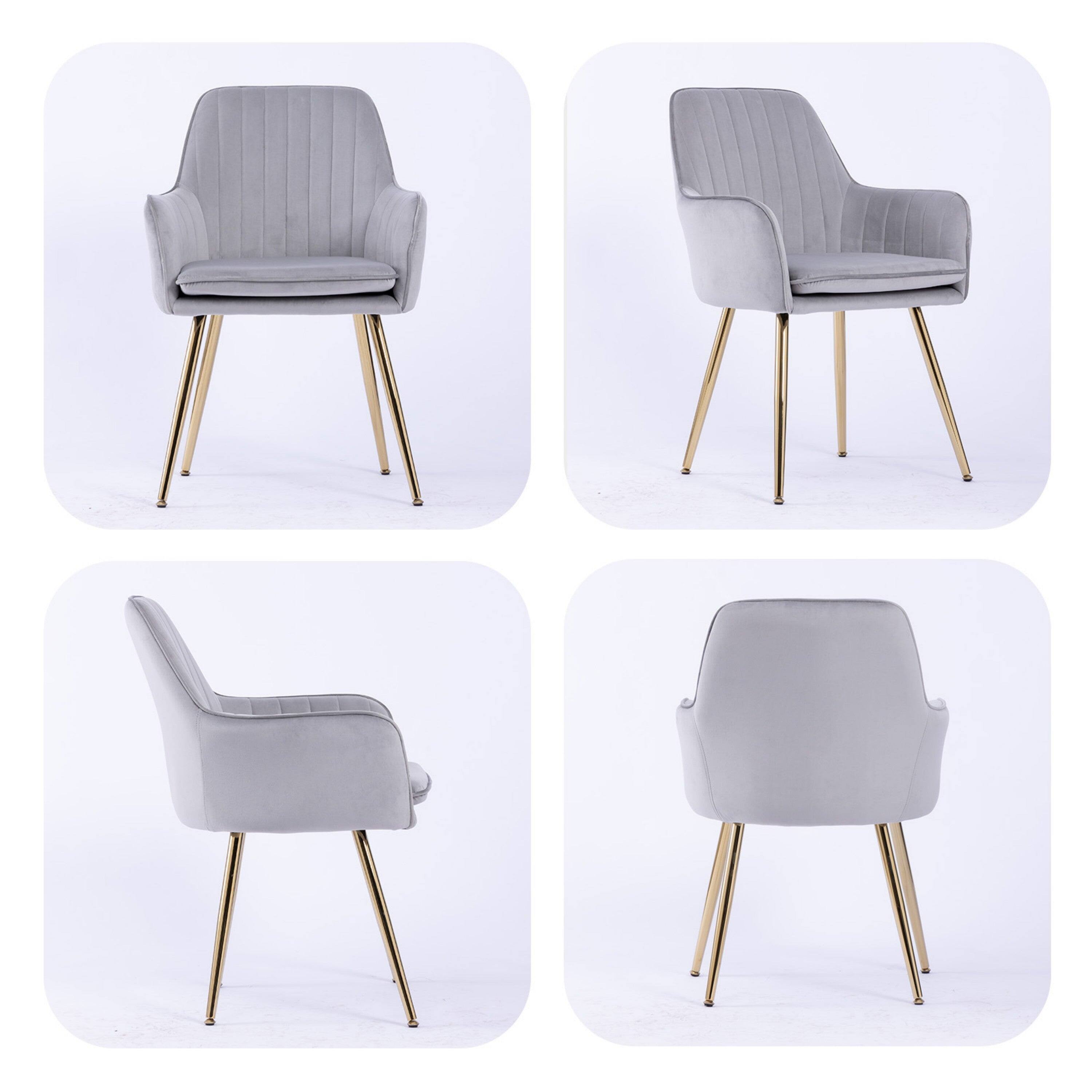 Alt View 4. Boyel Living - Velvet & Faux Leather Mid-Back Dining Chairs with Gold Plated Legs (Set of 2) Grey - Grey.