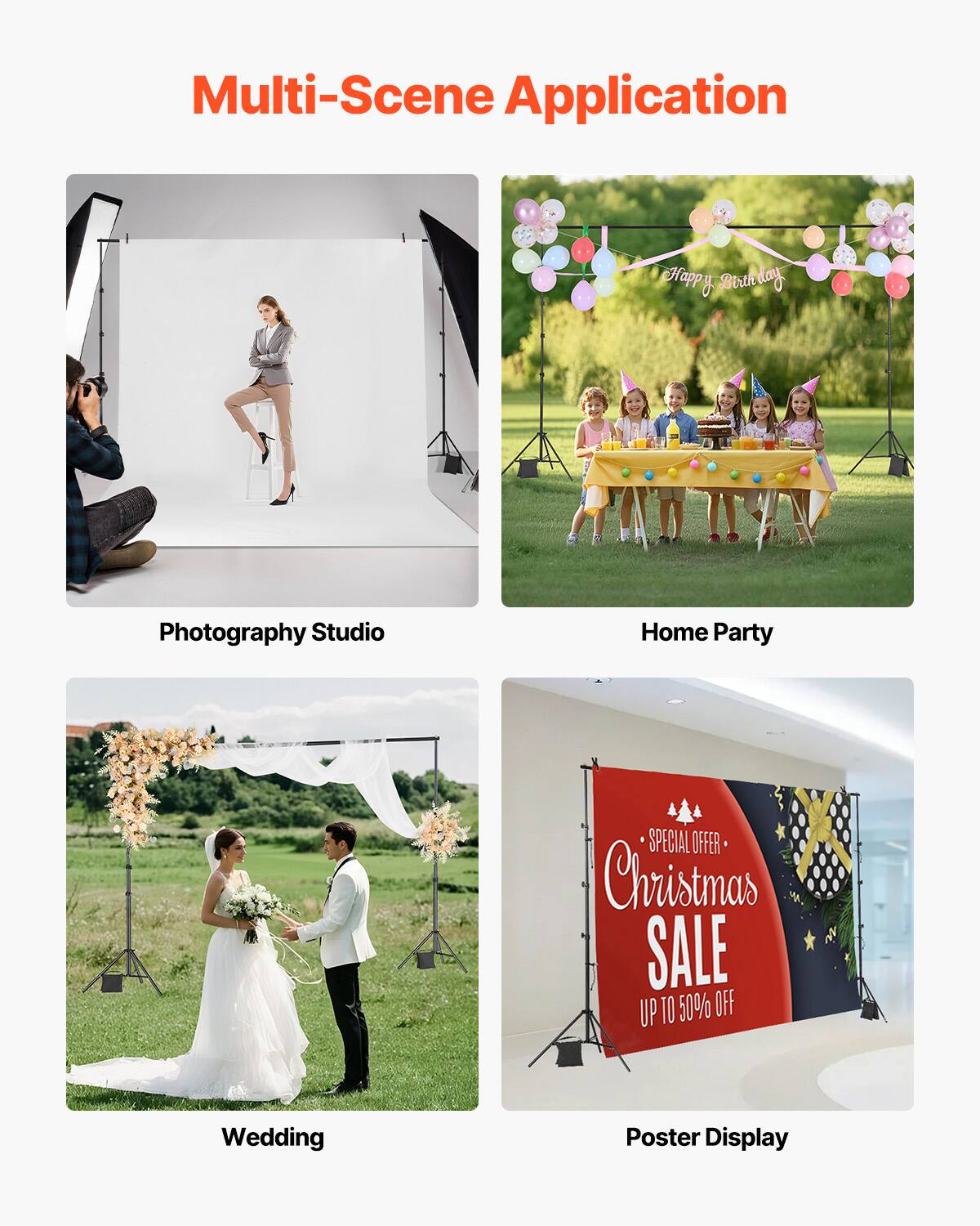 VEVOR Backdrop Stand, 10 x 10 ft Adjustable Photo Backdrop Stand