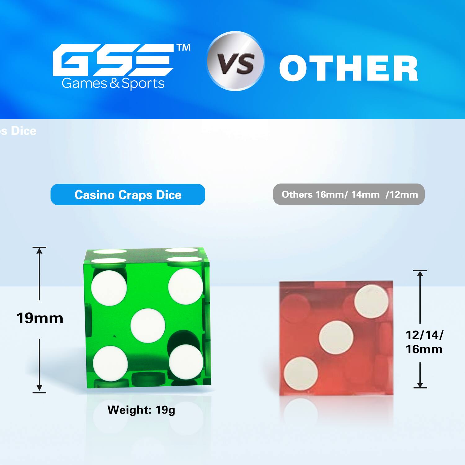 TM GS VS OTHER Games & Sports s Dice Casino Craps Dice Others 16mm/ 14mm /12mm 19mm 12/14/ 16mm Weight: 19g