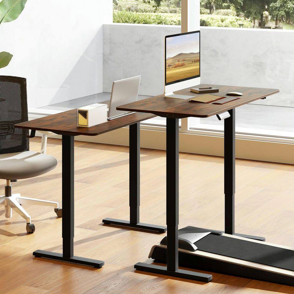 Front. Resenkos - 48"x24" Ergonomic Electric Standing Desk - 3 Memory Settings, Home Office Use, Rustic Brown - Brown.