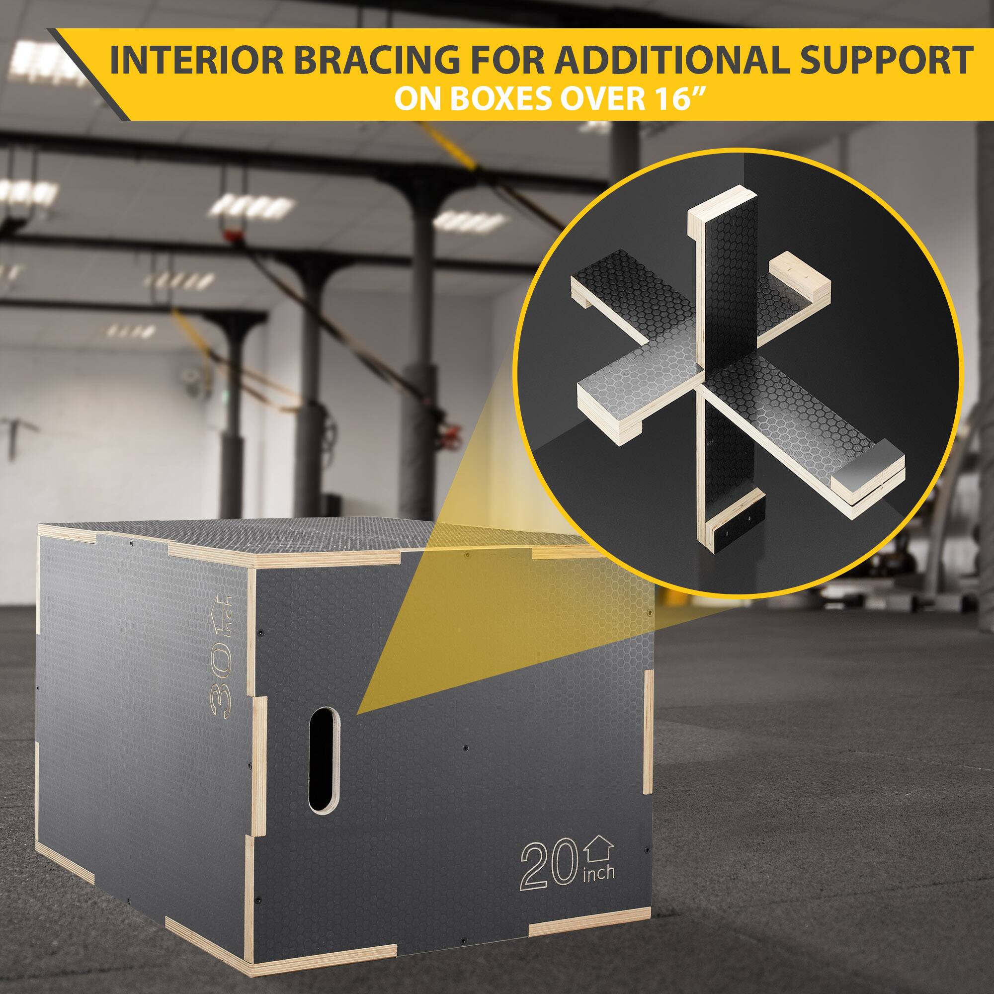 INTERIOR BRACING FOR ADDITIONAL SUPPORT ON BOXES OVER 16"