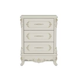 Famapy - European Style 3-Drawer Dresser with Gold-Accent Carved Details, Ivory Finish - White