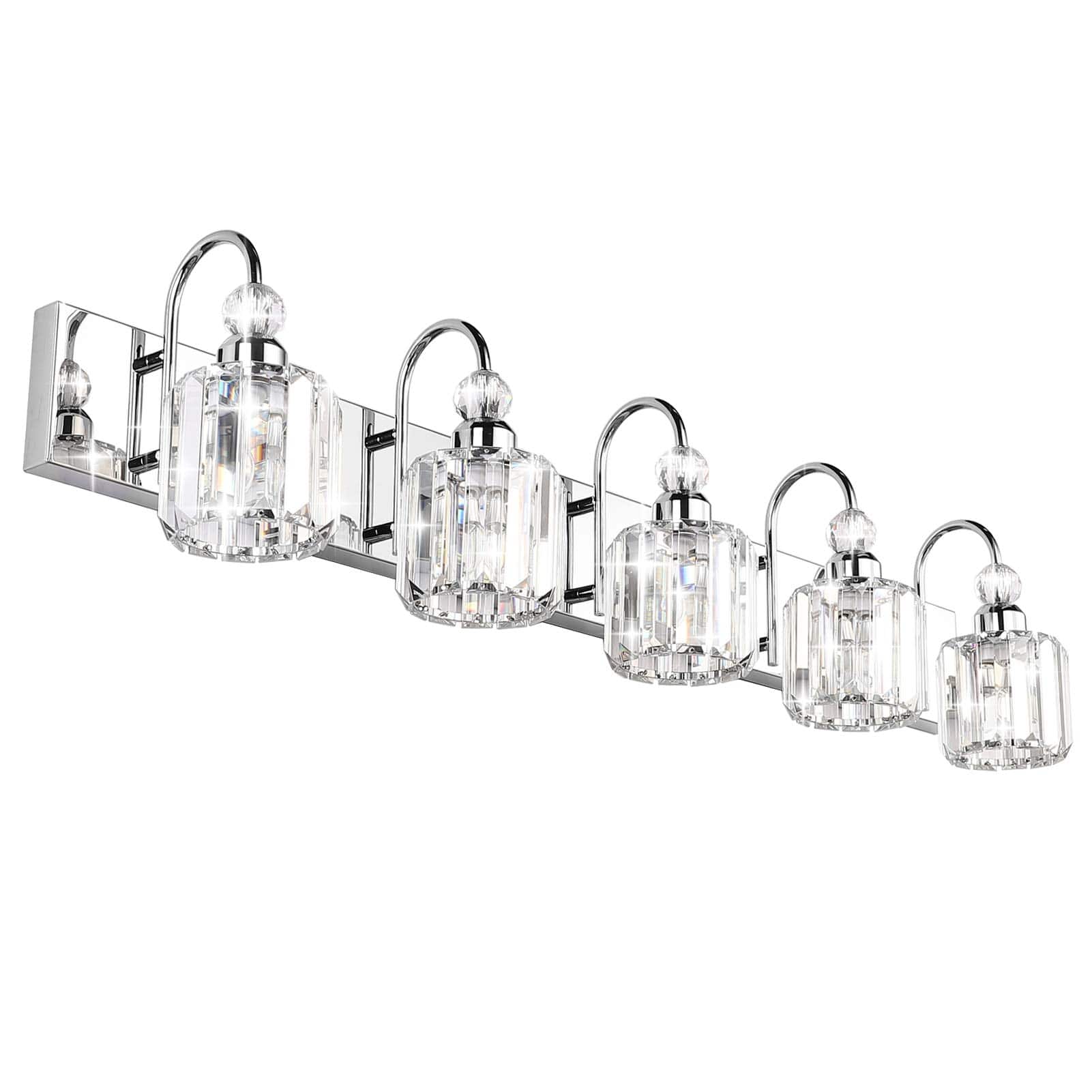 Earthley Blooms - Modern Crystal Vanity Light 3 Bathroom Fixtures Over Mirror Matte Wall Lighting 1:LIGHT SOURCE: E26Standard - Round-Chrome-5-light