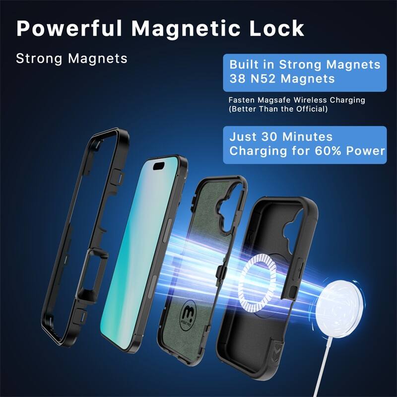 Powerful Magnetic Lock, Strong Magnets, Built in Strong Magnets, 38 N52 Magnets, Fasten Magsafe Wireless Charging (Better Than the Official), Just 30 Minutes Charging for 60% Power