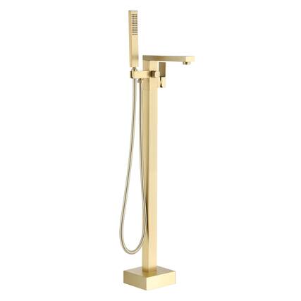 Front. Boyel Living - Freestanding Floor Mount Single Handle Bath Tub Filler Faucet with Handheld Shower in Brushed Gold - Brushed Gold.