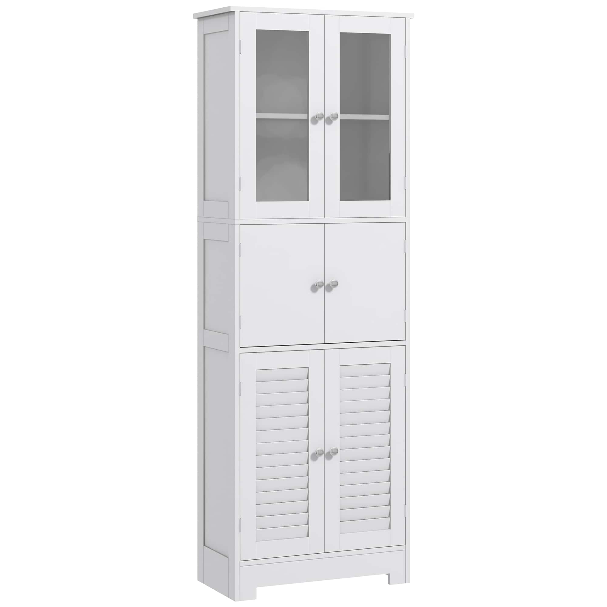 Homcom - 67" Tall Bathroom Cabinet, Bathroom Storage Cabinet with Glass/Louvred Doors, Freestanding Linen Cabinet - White