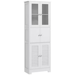 Homcom - 67" Tall Bathroom Cabinet, Bathroom Storage Cabinet with Glass/Louvred Doors, Freestanding Linen Cabinet - White
