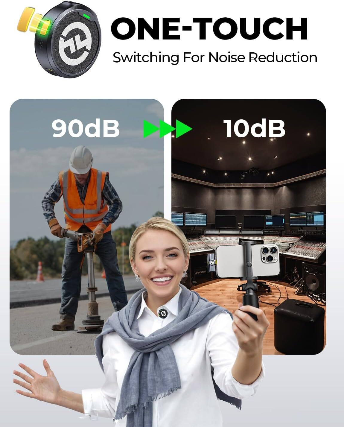 ONE-TOUCH  
Switching For Noise Reduction  
90dB  
10dB