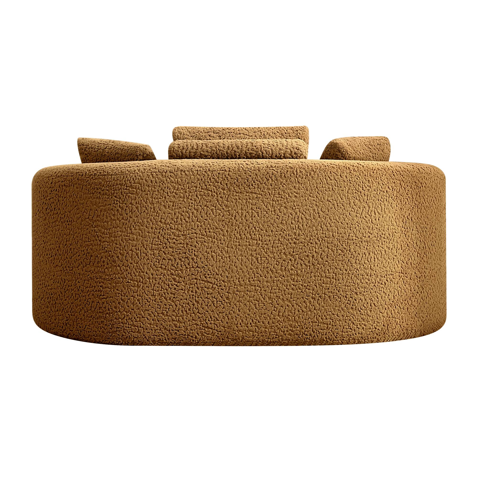 Back. Brick Attic - 65'' Luxury Modern Curved Sofa with 3 Pillows- Teddy Fabric Curved Back Couch for Small Living Rooms Apartments Office - Brown.