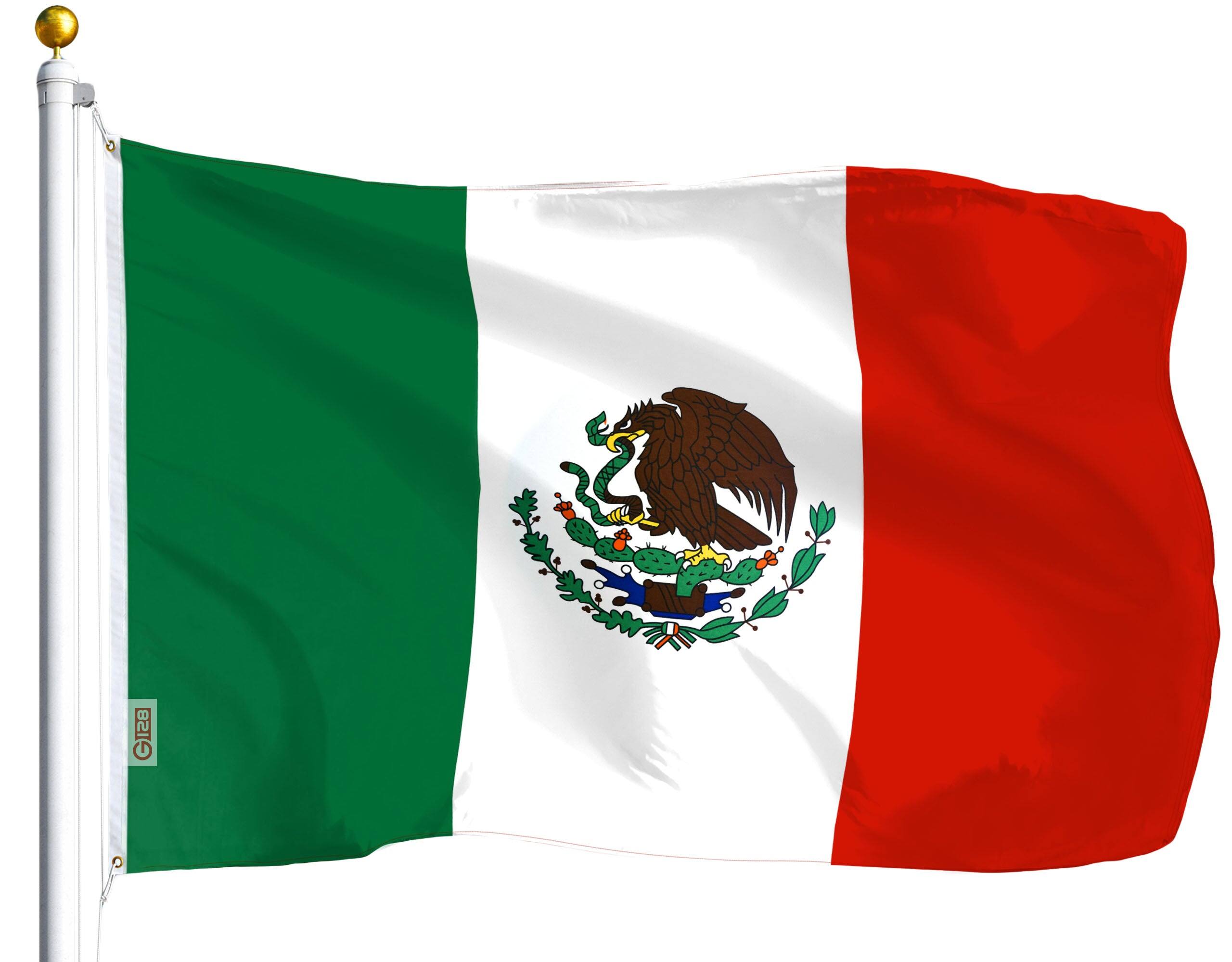 Front. G128 - Mexico Flag 3x5 ft 100D Printed Polyester Bandera de México - Assorted Colors.