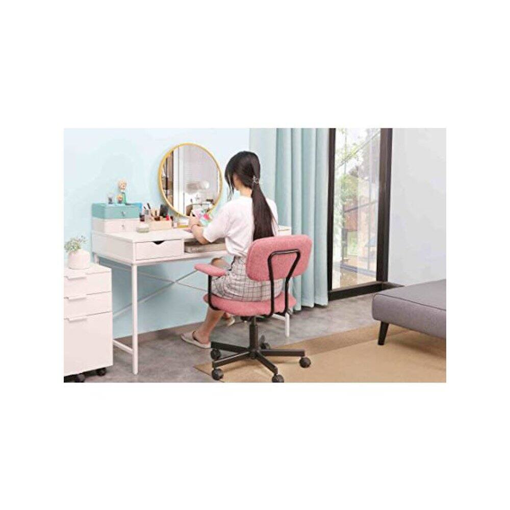 Alt View 1. JJS - Low Back Velvet Office Computer Chair With Armrest - Pink.