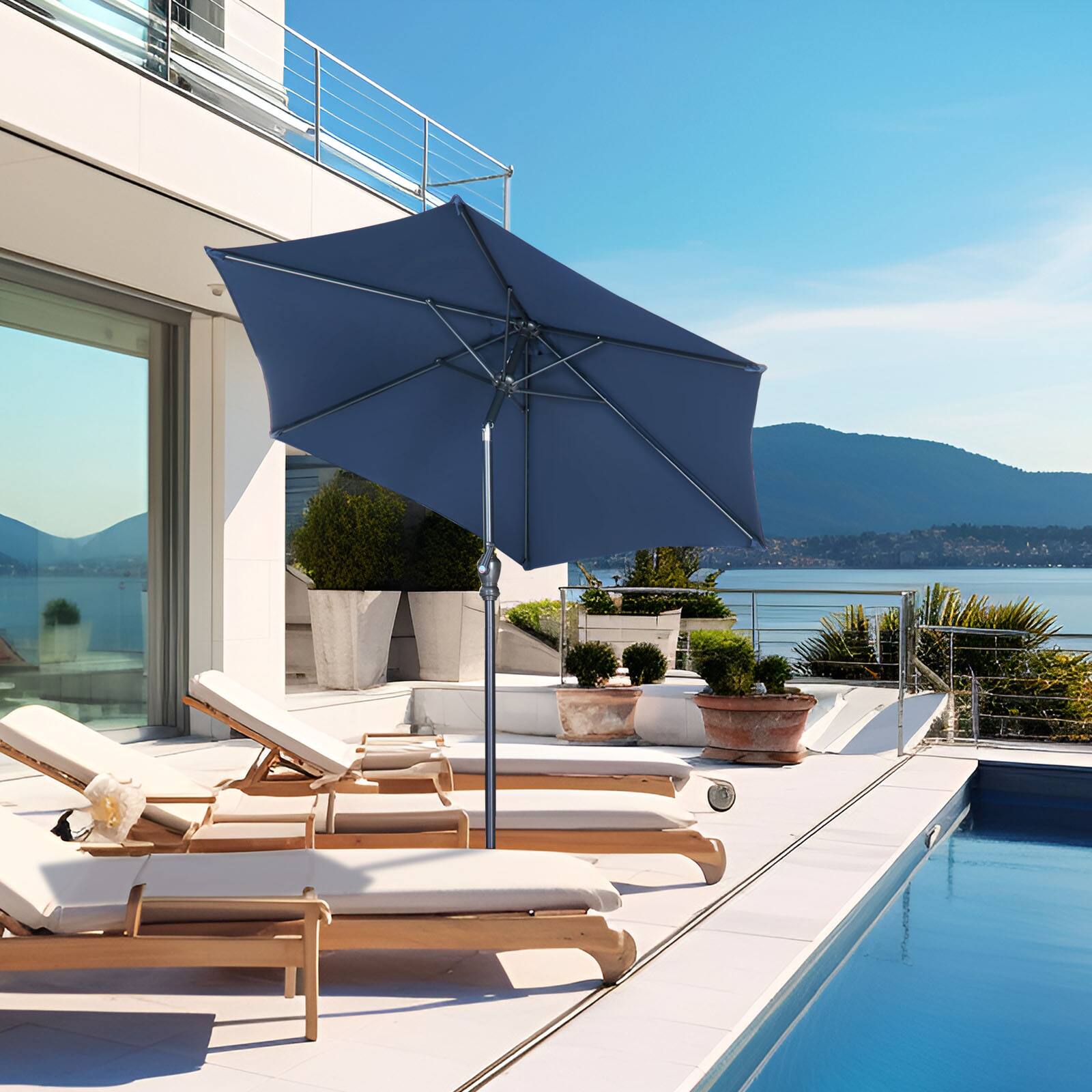 Alt View 3. Ainfox - Ainfox 7.5ft Patio Umbrella Outdoor Market Umbrella UV Protection Sturdy Frame W/Easy Crank - Navy Blue.