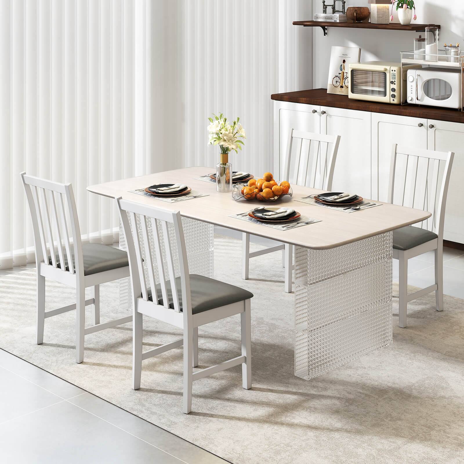 Alt View 4. Costway - Costway Modern Dining Chairs Set of 4 with Rubber Wood Frame, Slat Tilt Backrest - White+Gray.