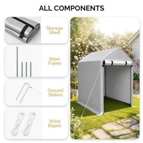 ALL COMPONENTS

Storage Shed

Steel Frame

Ground Stakes

Wind Ropes