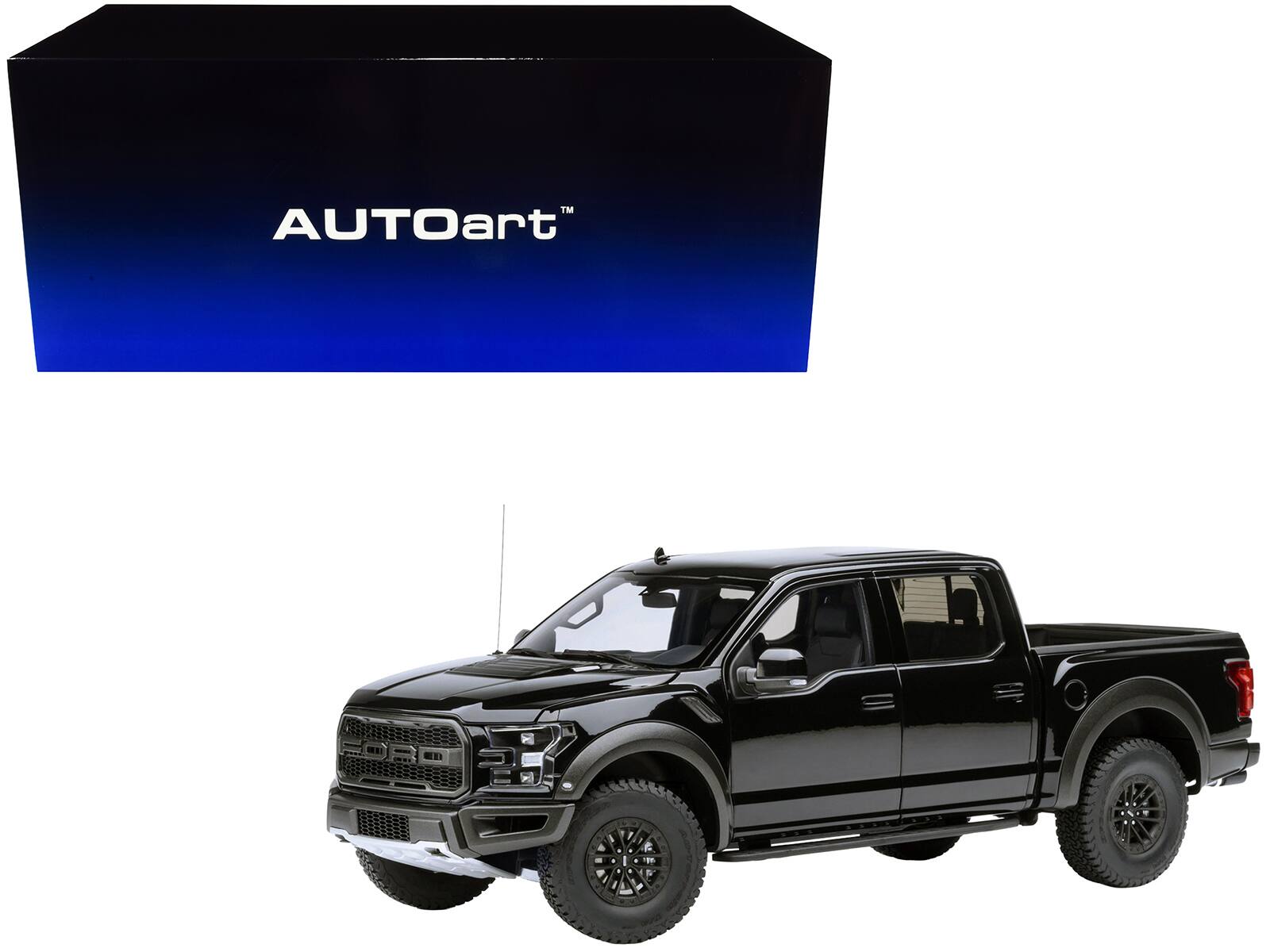 2019 Ford F-150 Raptor Pickup Truck Agate 1/18 Model Car by Autoart - Black