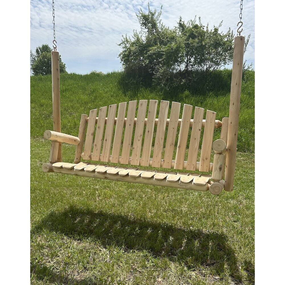 Alt View 3. Contoured Comfort - Cedar Log 5ft Country Garden Porch Swing - Brown.