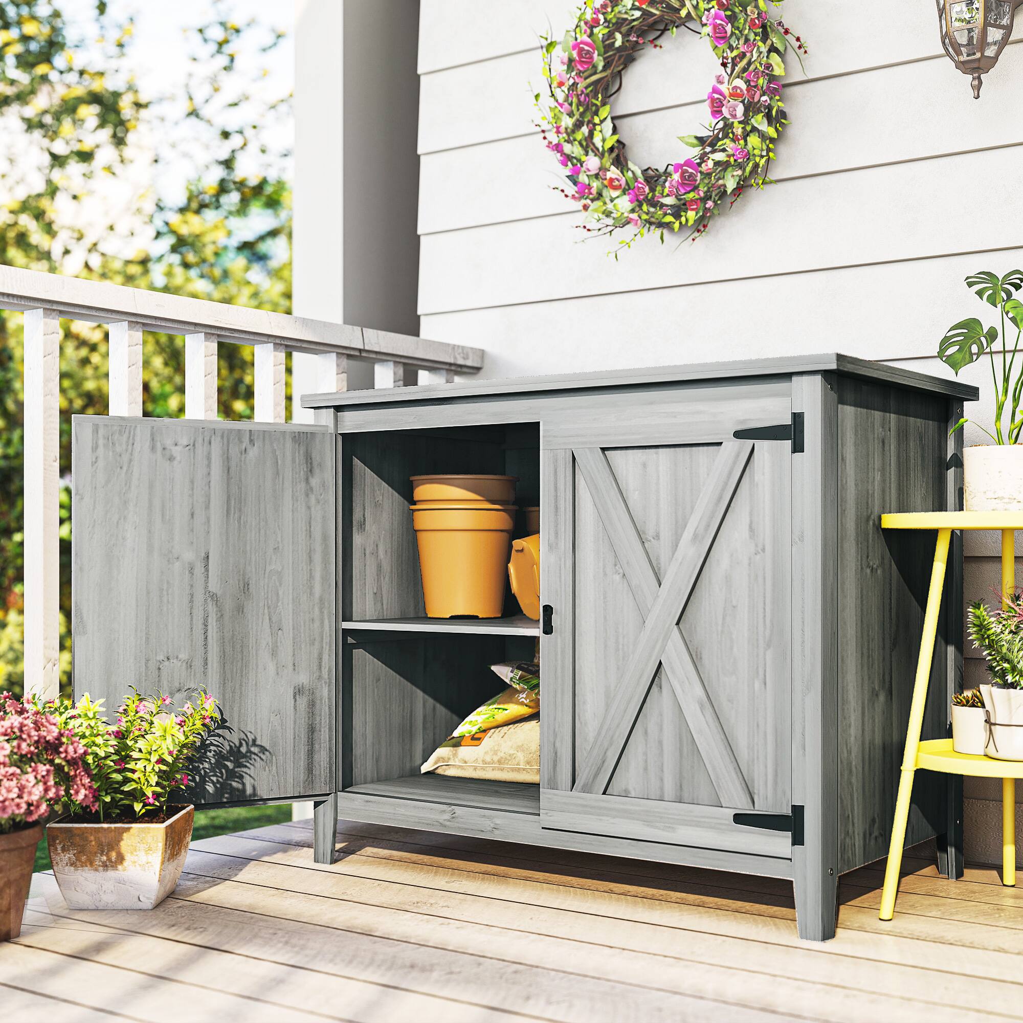 Alt View 7. Outsunny - Outdoor Storage Cabinet, Garden Shed Potting Shed with Shelf and Double Doors.